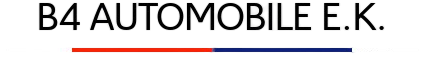B4-Automobile Logo mit dem Slogan „für Karosserie spezialisiert“ und einem Autosymbol